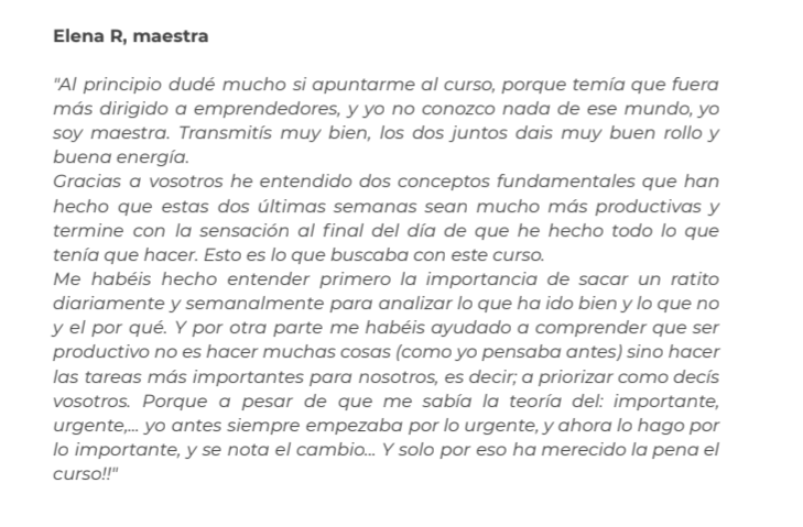 Opiniones y testimonios de alumnos de Productivida