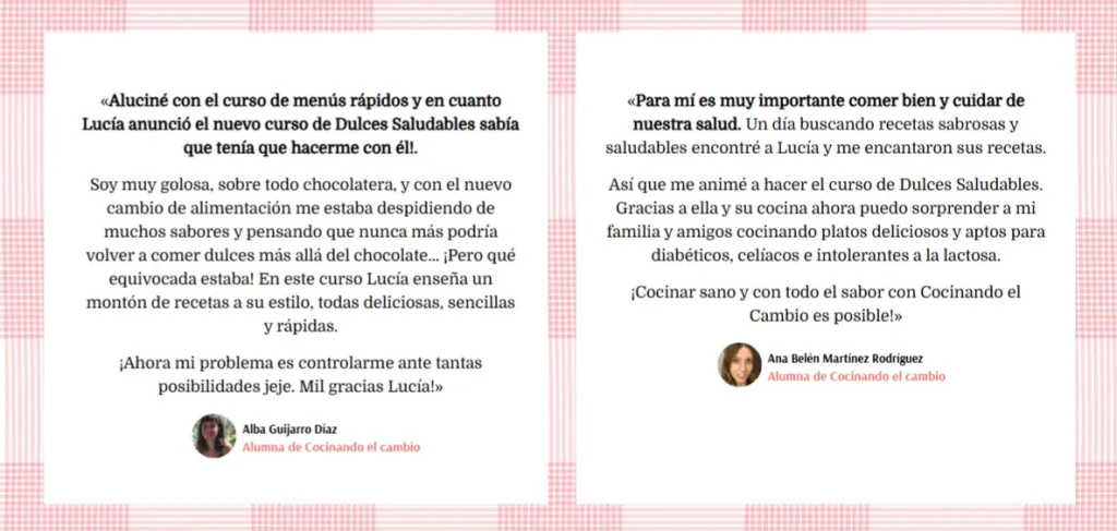 Opiniones y testimonios de alumnos del curso Dulces Saludables