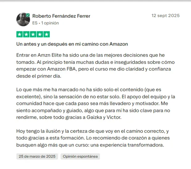 opiniones alumnos de Amzn Elite en Trust Pilot