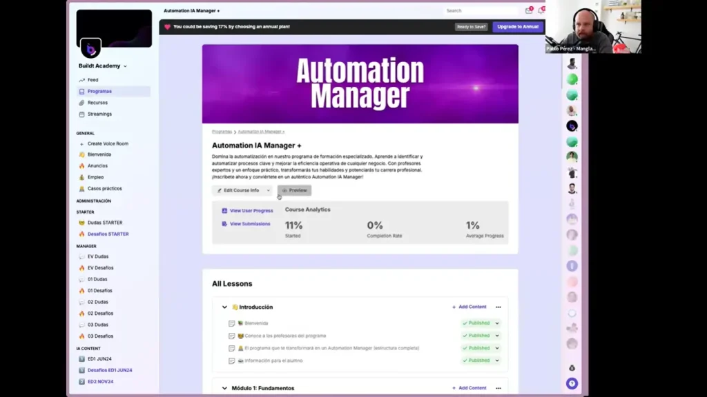 Opiniones Buildt Academy, la plataforma del curso por dentro