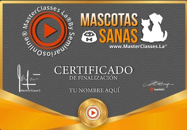 ejemplo certificado del curso Mascotas Sanas